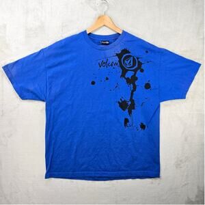 Vintage Volcom Shirt Mens XXL Blue Y2K Skater Surf Grunge Multi Logo Splatter